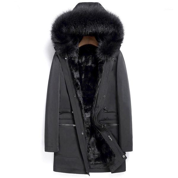 

real fur coat winter jacket men natural parka men fur collar warm parkas plus size 5xl veste homme hiver my18171, Black