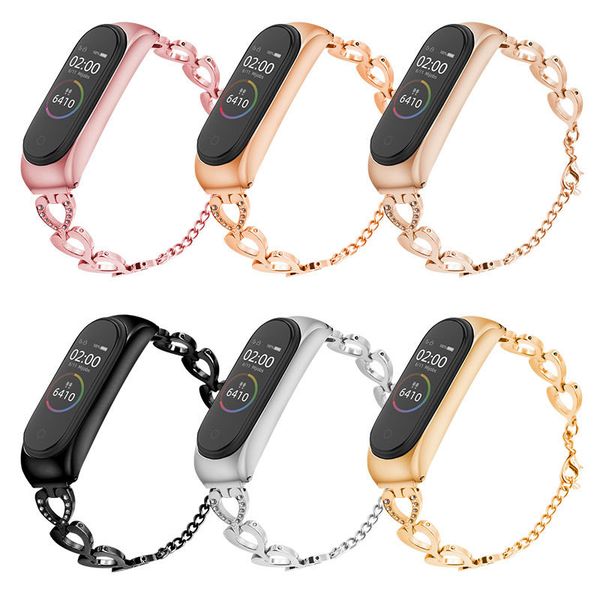 

bracelet women girl chain for xiaomi mi band 4 heart shaped watch band jewelry agate strap for mi band 3 metal link wrist strap