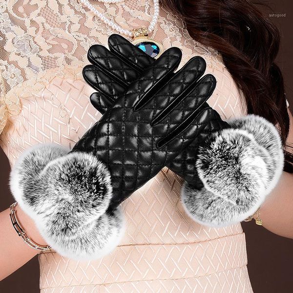 

five fingers gloves fashion women cape glove rex hair warm thick winter palm touched real genuine leather for gift1, Blue;gray