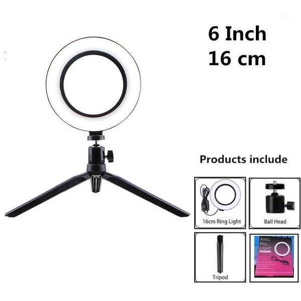 

6inch 16cm led selfie ring light with tripod stepless lighting dimmable with cradle head for makeup video live studio tiktok1