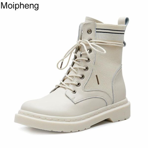 

moipheng ankle boots for women split leather ladies shoes round toe cool girl motorcycle boots womens shoes botas mujer invierno, Black