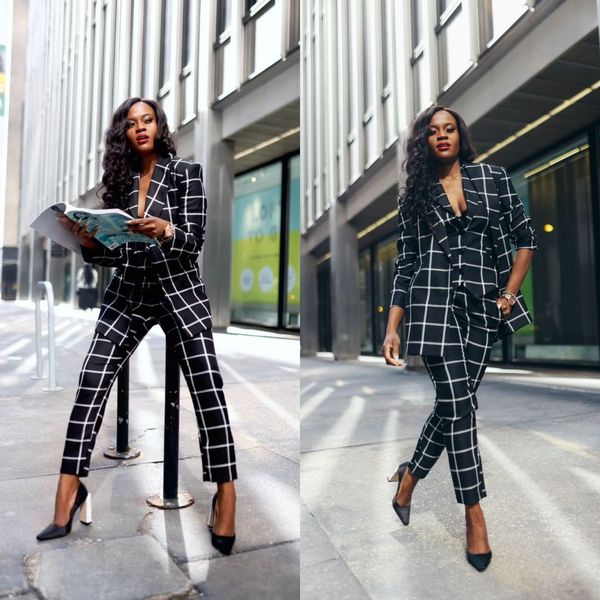 

fashion women's prom dresses 3 pcs plaid suit evening gowns slim party dress formal wear jacket vest pants, Black