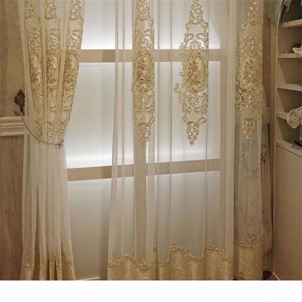 

european luxury embroidered pearl tulle for living room window bedroom drapes silver sheer voile valance fabric zh034&40