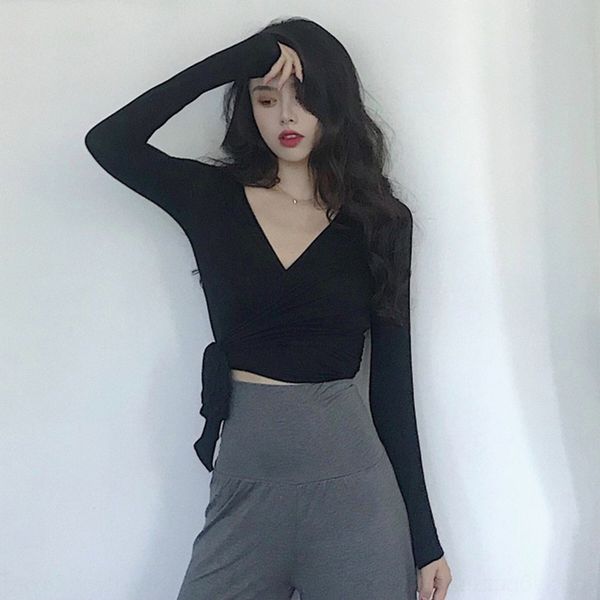 

wr7qw 2020 new korean version bottomed slim lace up v-neck short versatile cardigan temperament shows lace girl lace navel hinpm, White