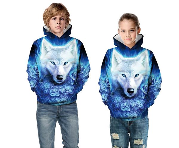 Abiti coordinati per la famiglia Abbigliamento per bambini grandi bambini autunno / inverno new wolf stampa digitale maglione con cappuccio giacche per ragazzi e ragazze