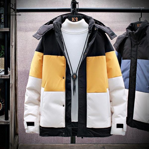 

men's down & parkas winter parka men thicken warm hoodied coat man 2021 fashion outwear three color patchwork single breasted jackets m, Black