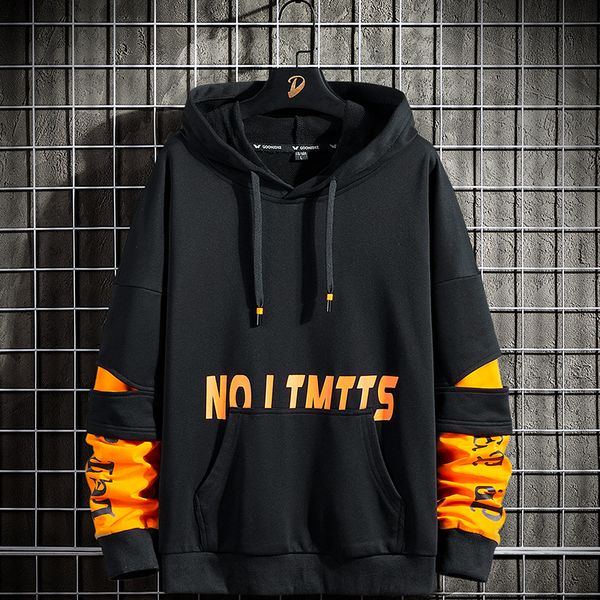 

mens hoodies men patchwork sweatshirt hip hop japanese streetwear orange hoodie sweatshirts plus size 8xl kg-61, Black