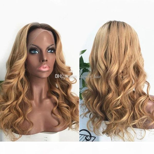 

wavy ombre lace front wig human hair peruvian glueless full lace human hair wigs baby wave two tone color t#1b 27, Black;brown