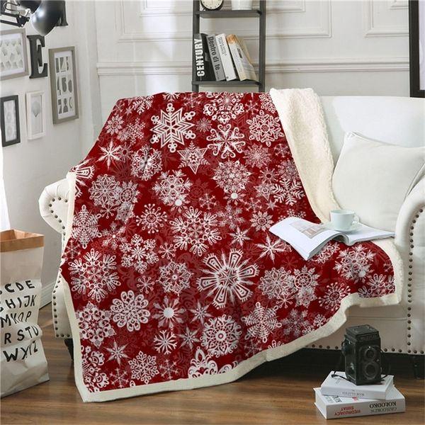 Schneeflocke Decke Decke Sherpa Fleece Weiche Warme Winter Rote Decken Weihnachten Weihnachtsgeschenk Plüsch BettPreads für Betten Sofa Autoabdeckung 201222