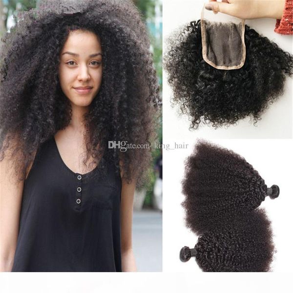 

new arrival afro kinky curly hair bundles with lace closure 4x4 mongolian 9a kinky curly full lace closure with hair extensions 4pcs lot, Black