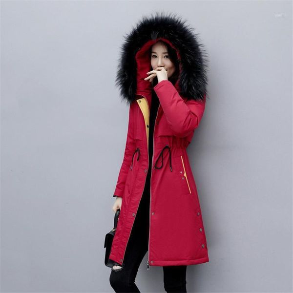 

down cotton jacket women mid long coat 2019 new winter large size parkas down cotton coat fashion waist slimming outwear jiu1601, Black