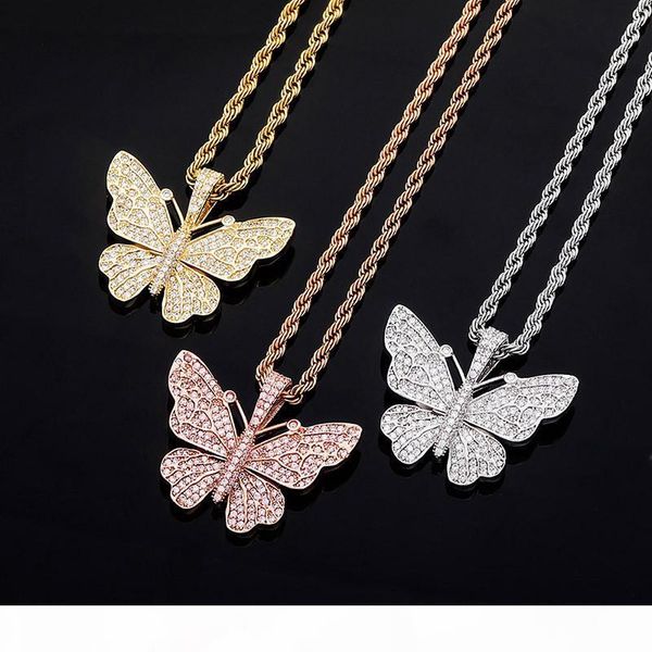 

ins ale butterfly necklace 18k gold plated full cz buttefly pendant necklace with rope chain necklace nice gift, Silver
