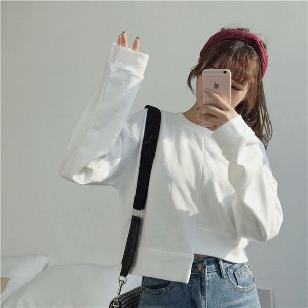 

women's 2020 sweater chic new harajuku style short navel pullover thickened long sleeve pullover sweatersweatersweater for women 2op, Black