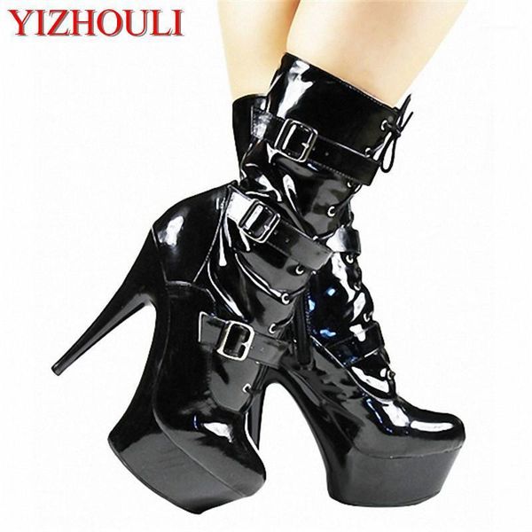 

boots black pu leather buckle heel for fashionable women, 15cm pole dance practice ankle boots1