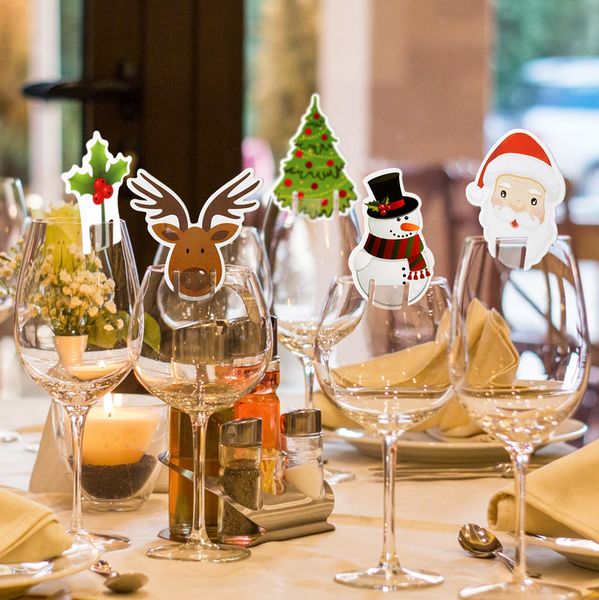 

new10pcs xmas hat santa claus snowman tree wine glass christmas decorations for home table place cards new year party supplies gift