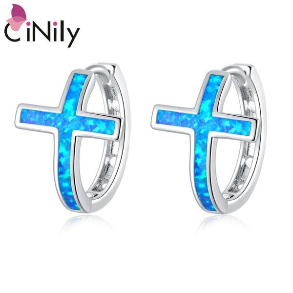 

cinily new cross white blue fire opal silver plated women gems jewelry hoop earrings oh4767-68, Golden;silver