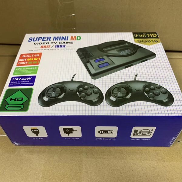 

16bit retro sg816 super mini md tv video game console for sega mega drive md 86 games 8 bit 605 different built-in games 2 gamepads