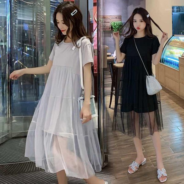 

2020 maternity clothes o neck gauze patchwork pregnant dress clothes for pregnant women slim easy matching mom dress1, White