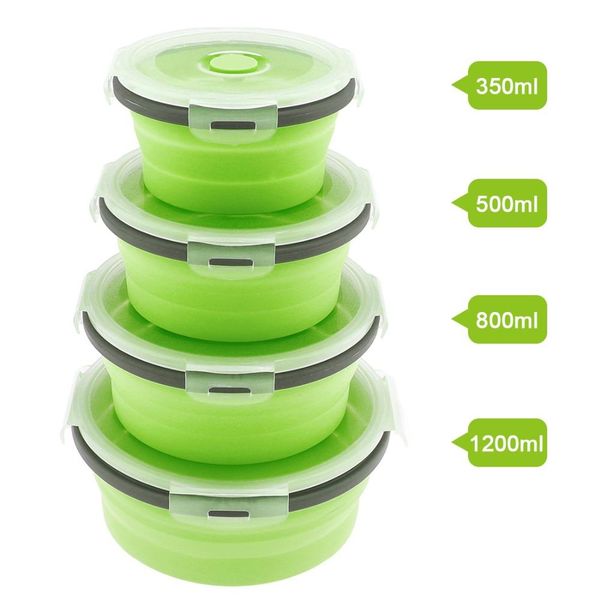 

4шт силикон scalable складной lunch box складывающийся контейнер еды bento box с силиконовым уплотнительным подключи sqcmuw pp2006