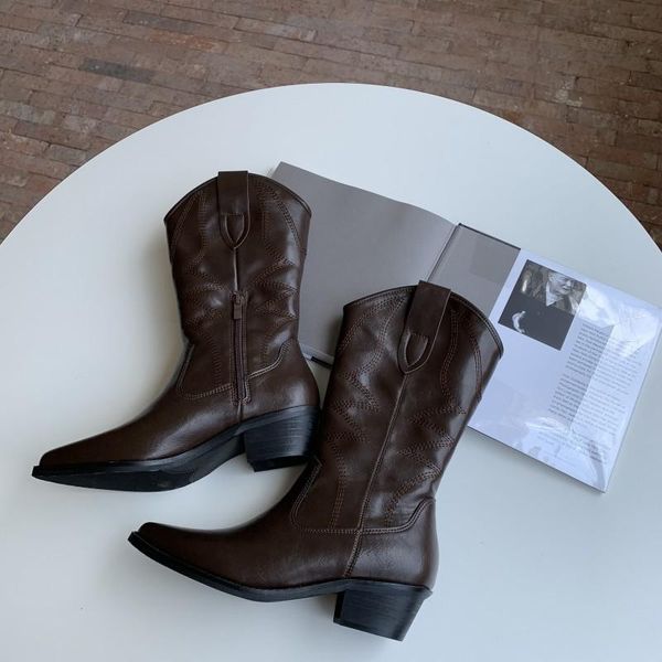 

casual shoes women martin boots thick heel 2020 new embriodery cowboy boots for womens ankle boot autumn, Black