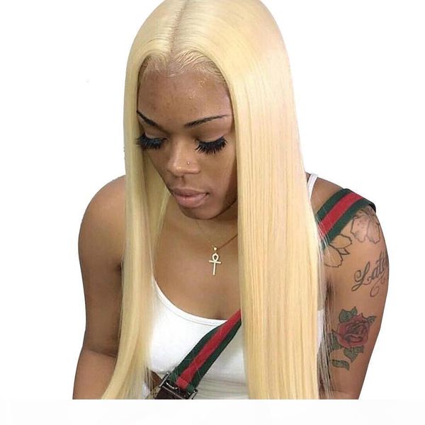 

full lace human hair wig blonde 613 long straight peruvian remy glueless hd transparent lace front wig blonde preplucked with baby hair, Black;brown