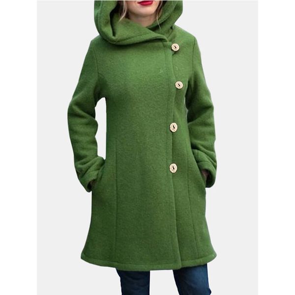 

european and american autumn and winter new mid-length solid color hooded woolen coat womens y-, Black
