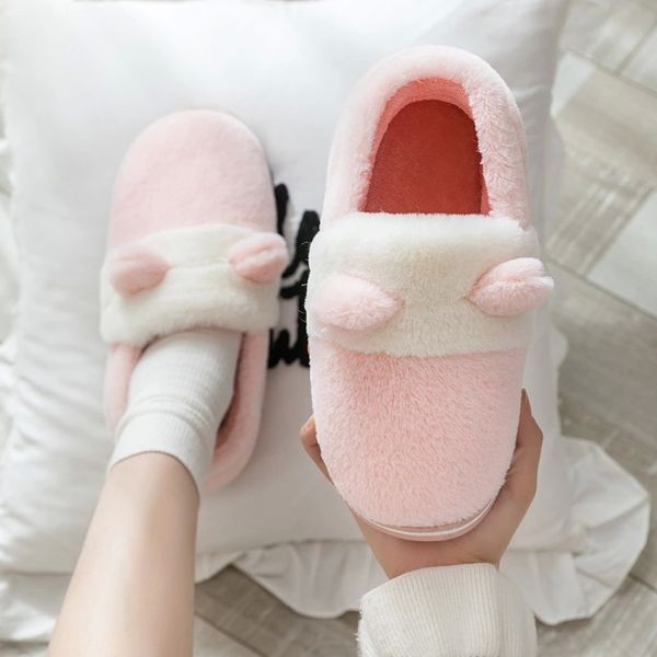 

fashion design warm plush anti-slip indoor home floor slippers soft sole comfortable shoes women men footwear female #1y9c, Black