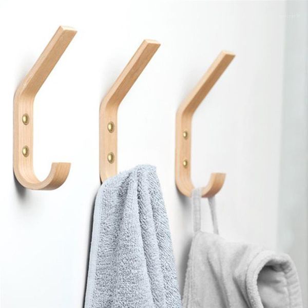 

3pcs coat hanger natural wooden wall mounting clothes hat hanger wall hook1