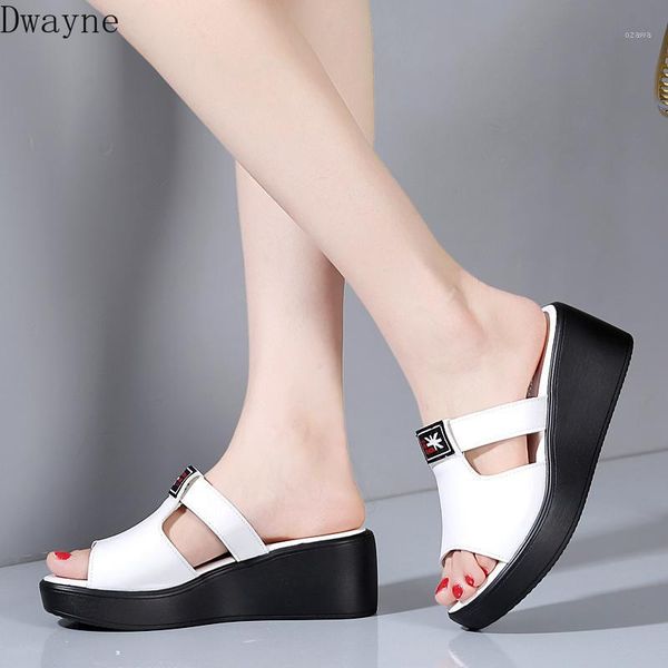 

slippers women wear 2021 thick bottom wedge with wild leather word slippers1, Black