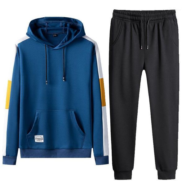 

fitness tracksuit men spring autumn casual harajuku hoodies sets mens 2 pc patchwork sweatshirt+sweatpants male sportswear suits1, Gray