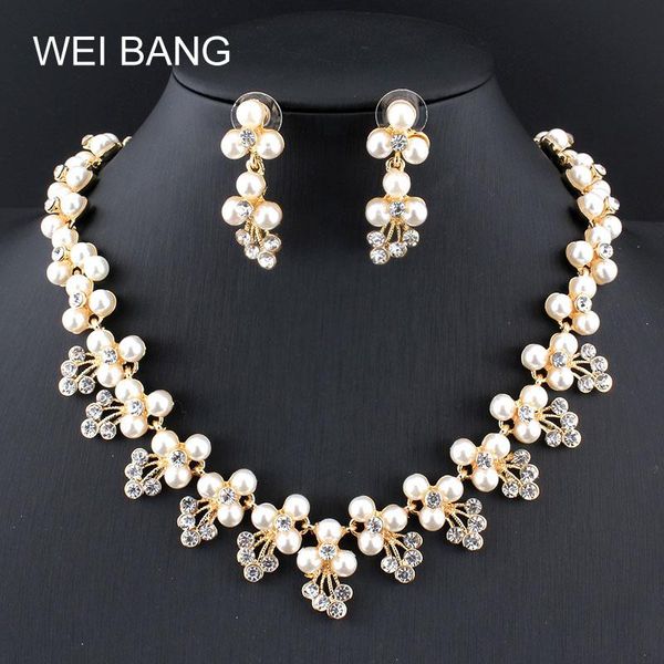 

earrings & necklace fashion bridal jewelry sets pearl gold/silver color set rhinestone gift for wedding dress accessories
