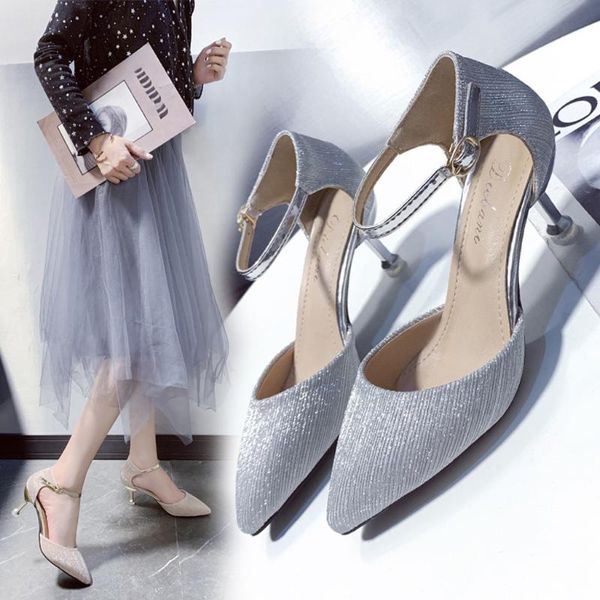 

2020 women sandal pleaser heels summer brand woman pumps bling wedding leather shoes pointed toe slip on office ladie dress shoe, Black