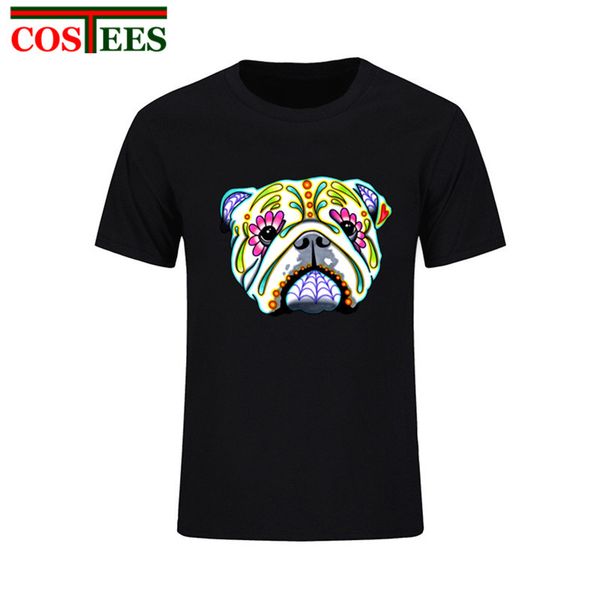 

sport kawaii pullover english bulldog day of the dead sugar skull dog men t shirt short sleeve men camisa feminina plus size teeshirts