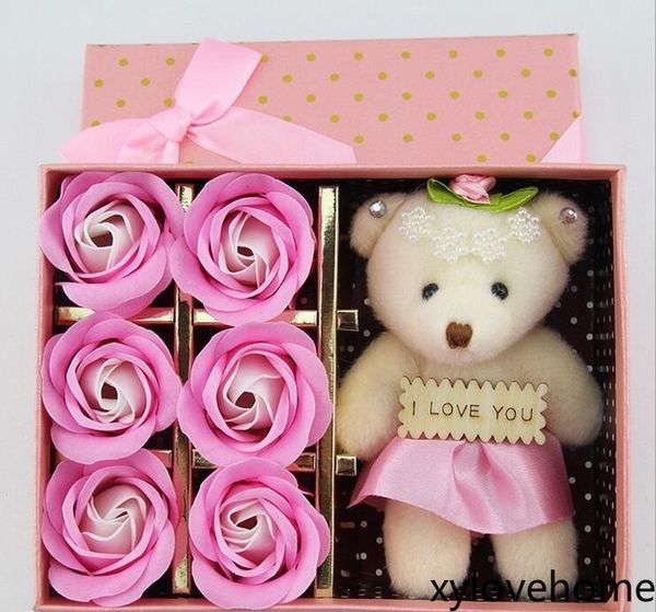 

6pcs/box cute rose soap gifts with day romantic 16*12cm little great wedding valentine doll bear for flower birthday decorative flowers wisa