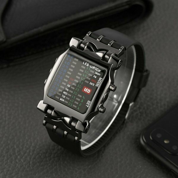 

sport military luxury mens square style cool colorful led binary watch relogio digital, Slivery;black