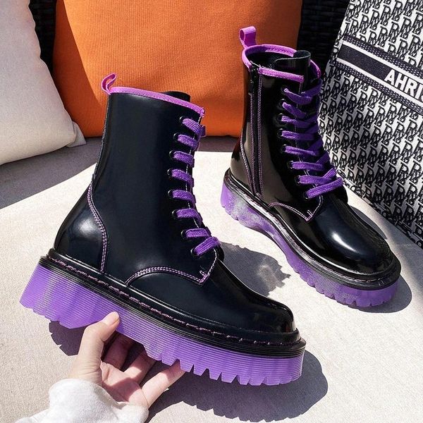 

boots women split leather shoes for winter boots shoes woman casual autumn jelly candy botas mujer female ankle #kx4o, Black