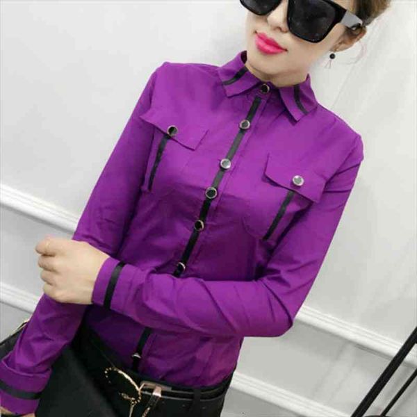 

spring european style long sleeve turn down cotton women office work ol cotton blouses women work wear, White