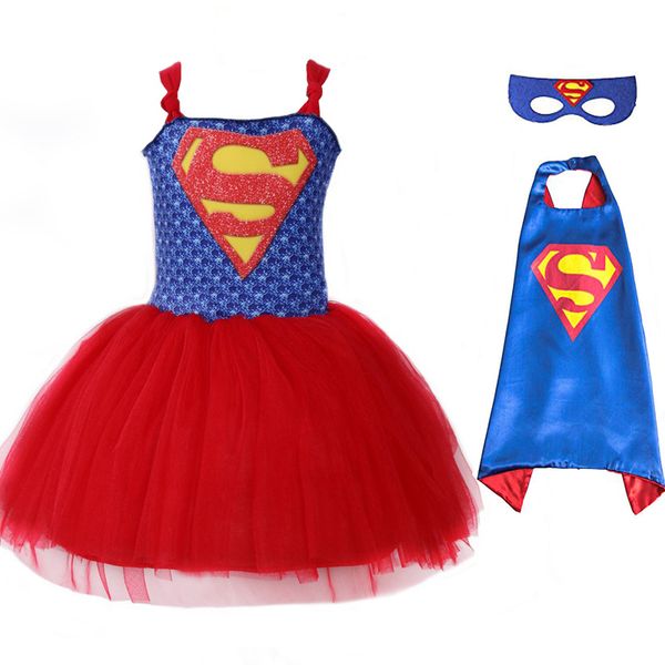 

for costumes kids superman cosplay carnival halloween party clothes super hero christmas girls dress sleeveless with mask cloak