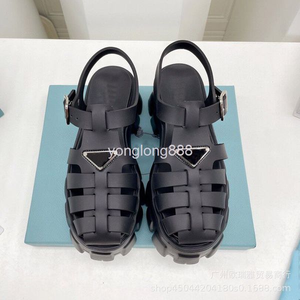 

sandals pujia's thick soled spring and summer rome lefu gear teeth hollow woven baotou women's leisure elevated sandals, Black
