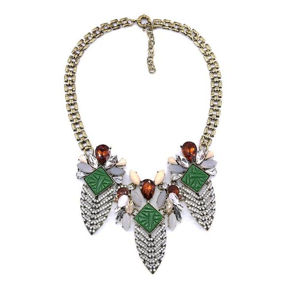 

chains charm jewellery vintage alloy gems torques choker necklace luxury long crystal leaf collar statement necklaces, Silver