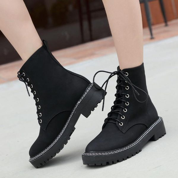 

lapolaka 2020 new arrivals chunky heels work boots woman shoes lace up comfortable solid non-slip autumn shoes ladies boots, Black