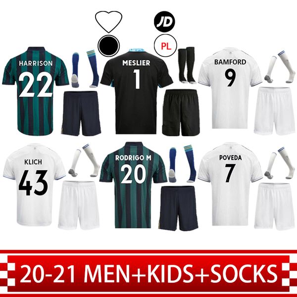 

2020 soccer jersey roofe bamford alioski jamsson costa 2021 home away fans version kids kit +socks football shirt, Black;yellow