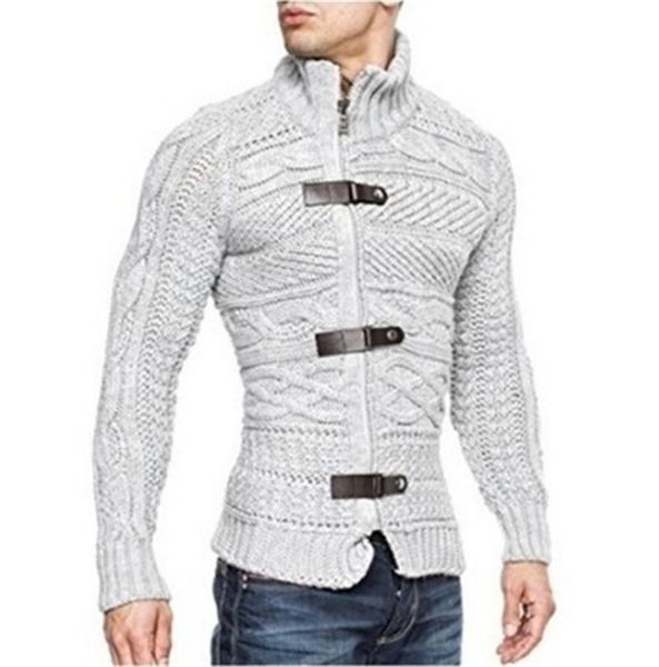 

man turtle neck sweater fashion trend leather button long sleeves knit sweaters designer male winter new casual slim pullover, White;black