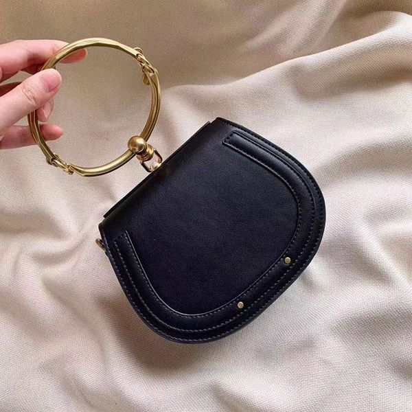 

summer new genuine leather metal ring package saddle metal nile handle bag bracelet bag female shoulder messenger crossbody bags tote bags