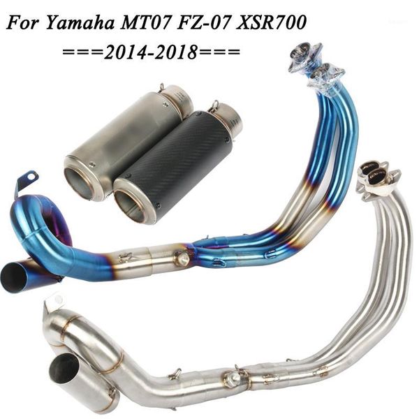 

motorcycle exhaust system mt-07 fz-07 xsr700 full link pipes 304 stainless steel 51mm for 2014-2021 fz07 mt mt07 slip on1