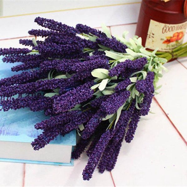 

new fashion 1pcs purple 12 heads vivid lavender artificial flowers bouquet for home wedding garden decor