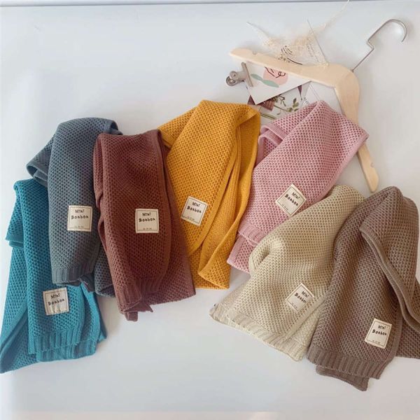 

big pure color j311ins white same standard children's knitting scarf autumn and winter simple fashion baby wool neck, Red;brown