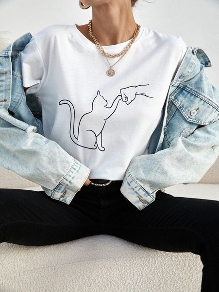 

cat and figure graphic tee c2vp#, White