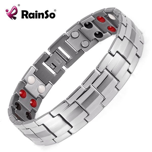 

rainso men's double row 4 elements health care magnetic bracelet stainless steel therapy bangles gift osb-1537s 200928, Black