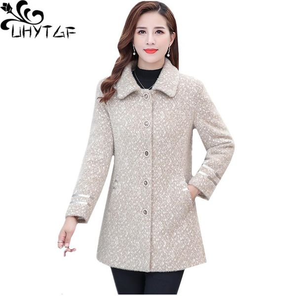 

women's wool & blends uhytgf korean loose plus size coat womens quality mink fleece winter woolen jacket mid-length thicken slim female, Black